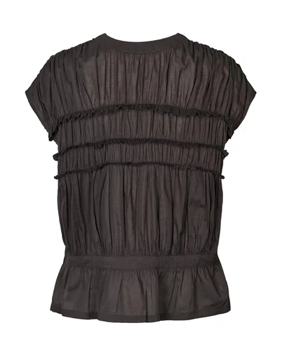 Rabens Saloner - Elenor Voile Frill Top - Liquorice 